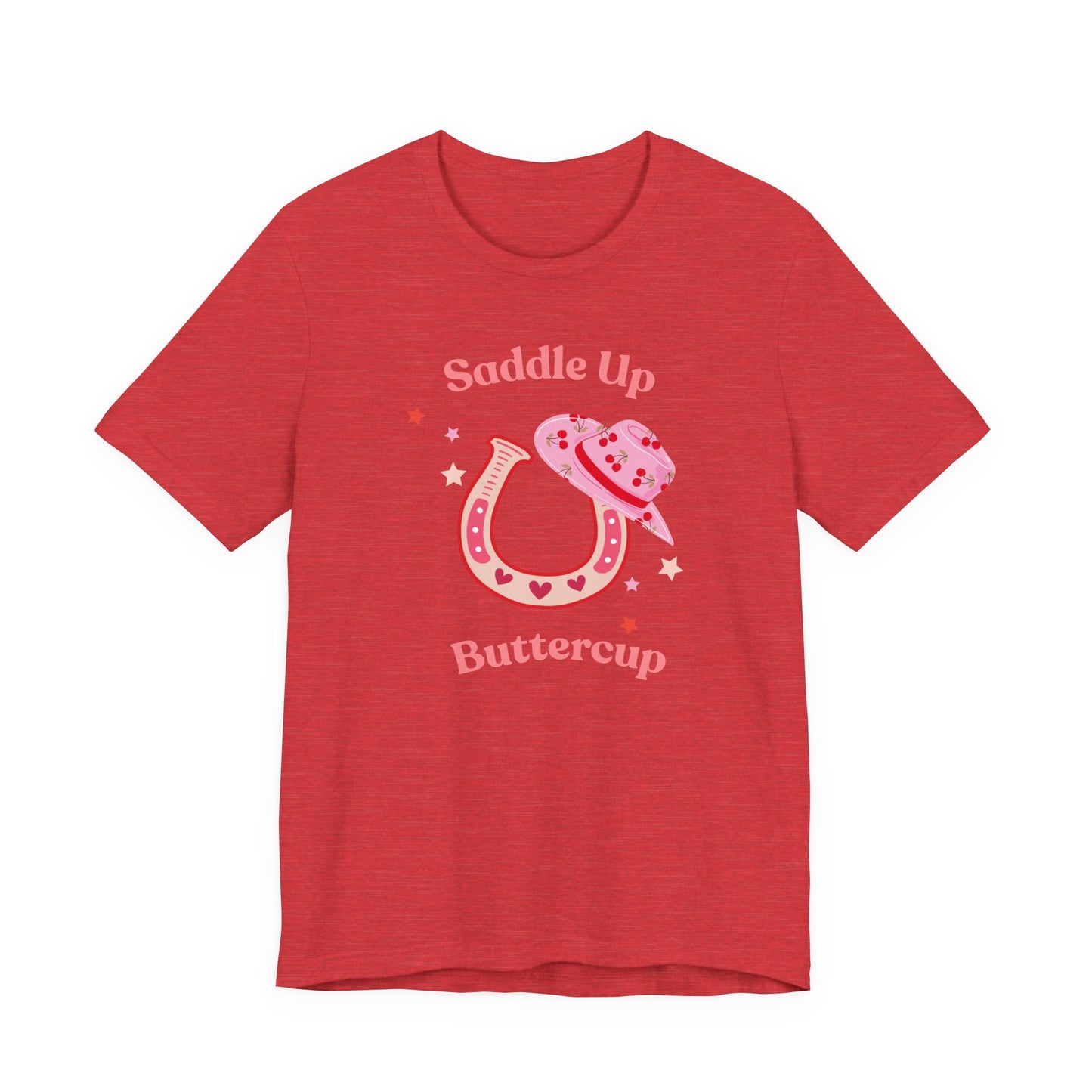 Saddle Up Buttercup T-Shirt — Pink Cowboy Hat & Horseshoe Tee