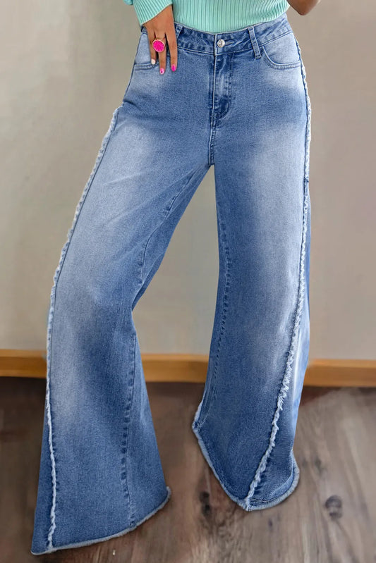 Womens Jersey Wide Leg Jeans with Pockets