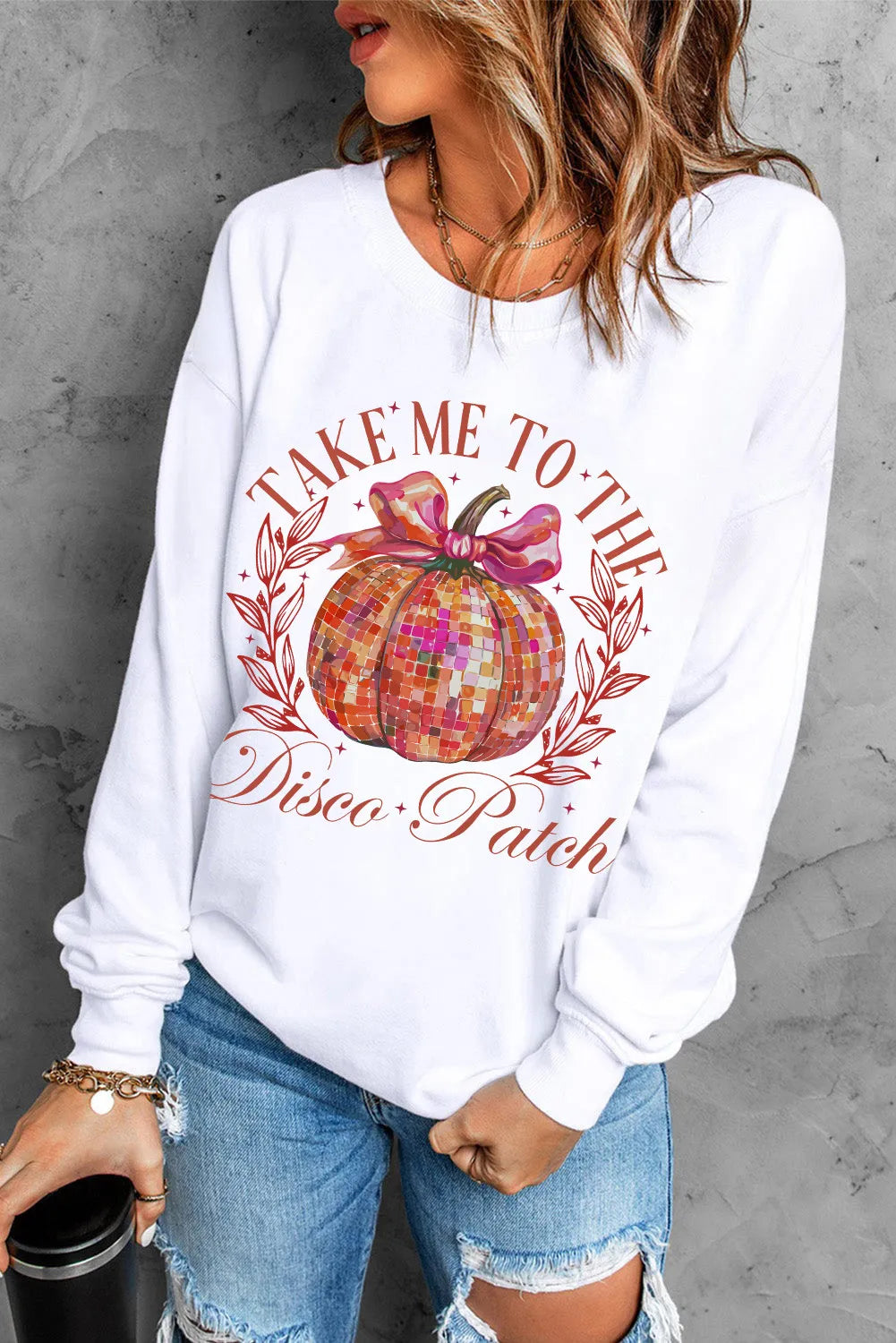 Pumpkin Patch Disco Graphic Long Sleeve Sweatshirt