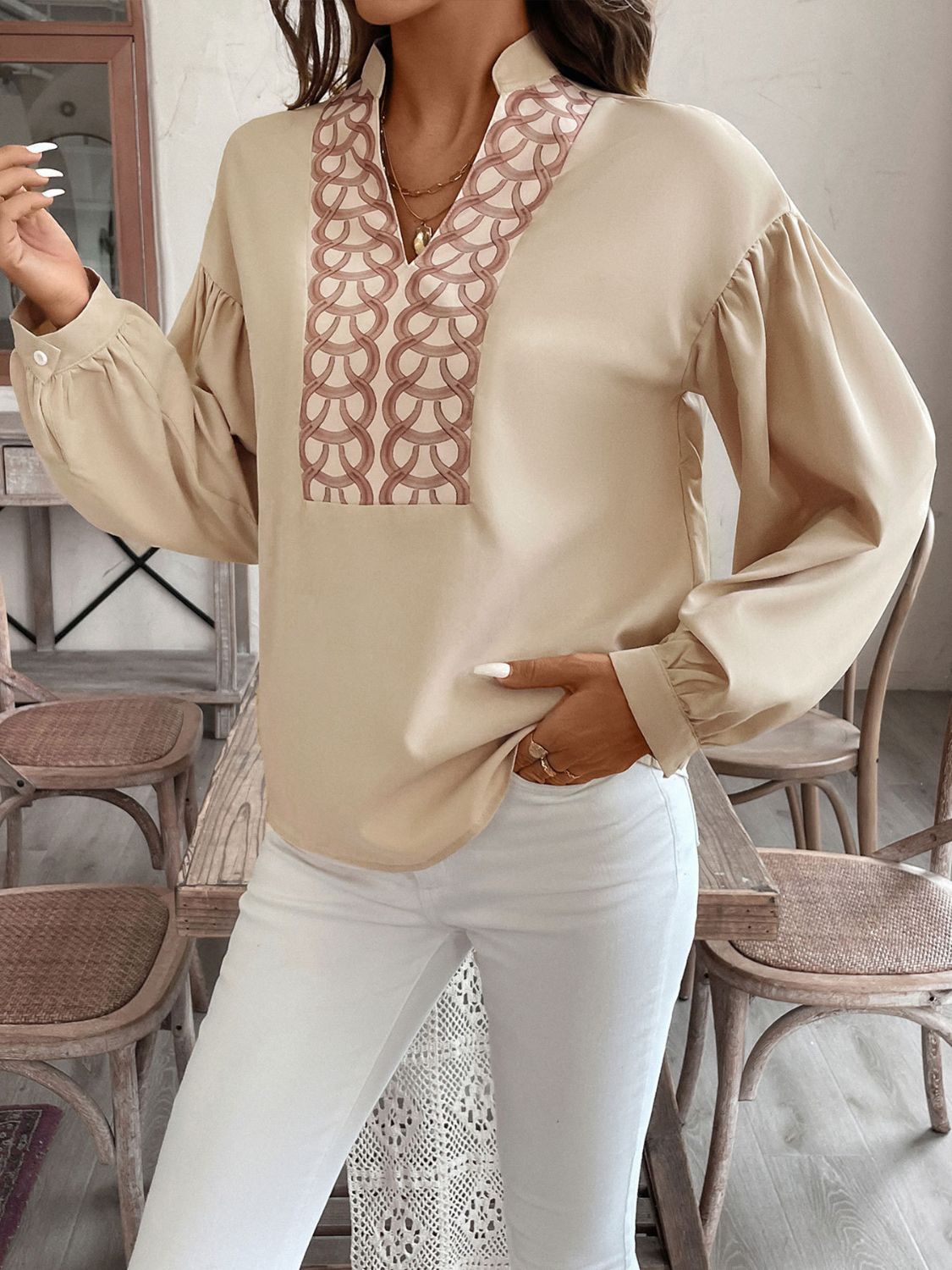 Womens Printed Long Sleeve Blouse