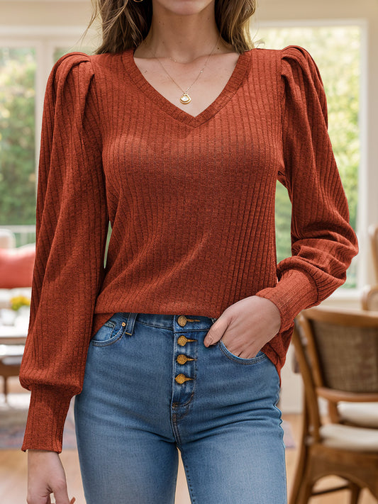 Womens V-Neck Long Sleeve Top