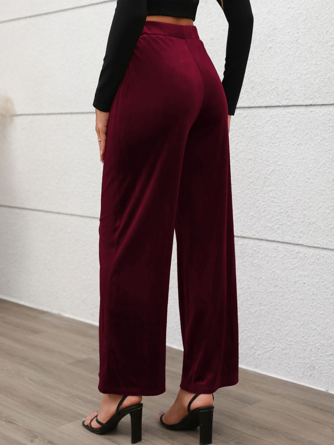 Womens Burgundy Wide Leg Pants