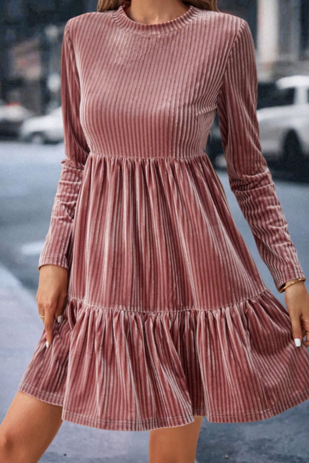 Womens Ruffle Long Sleeve Dress