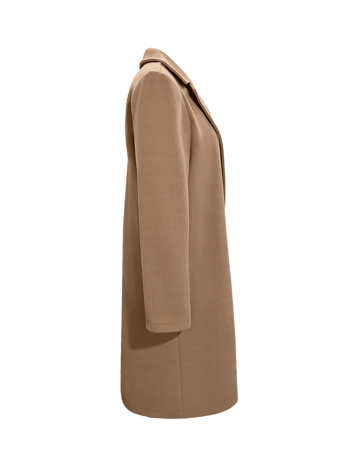 Womens Camel Button Up Long Sleeve Coat