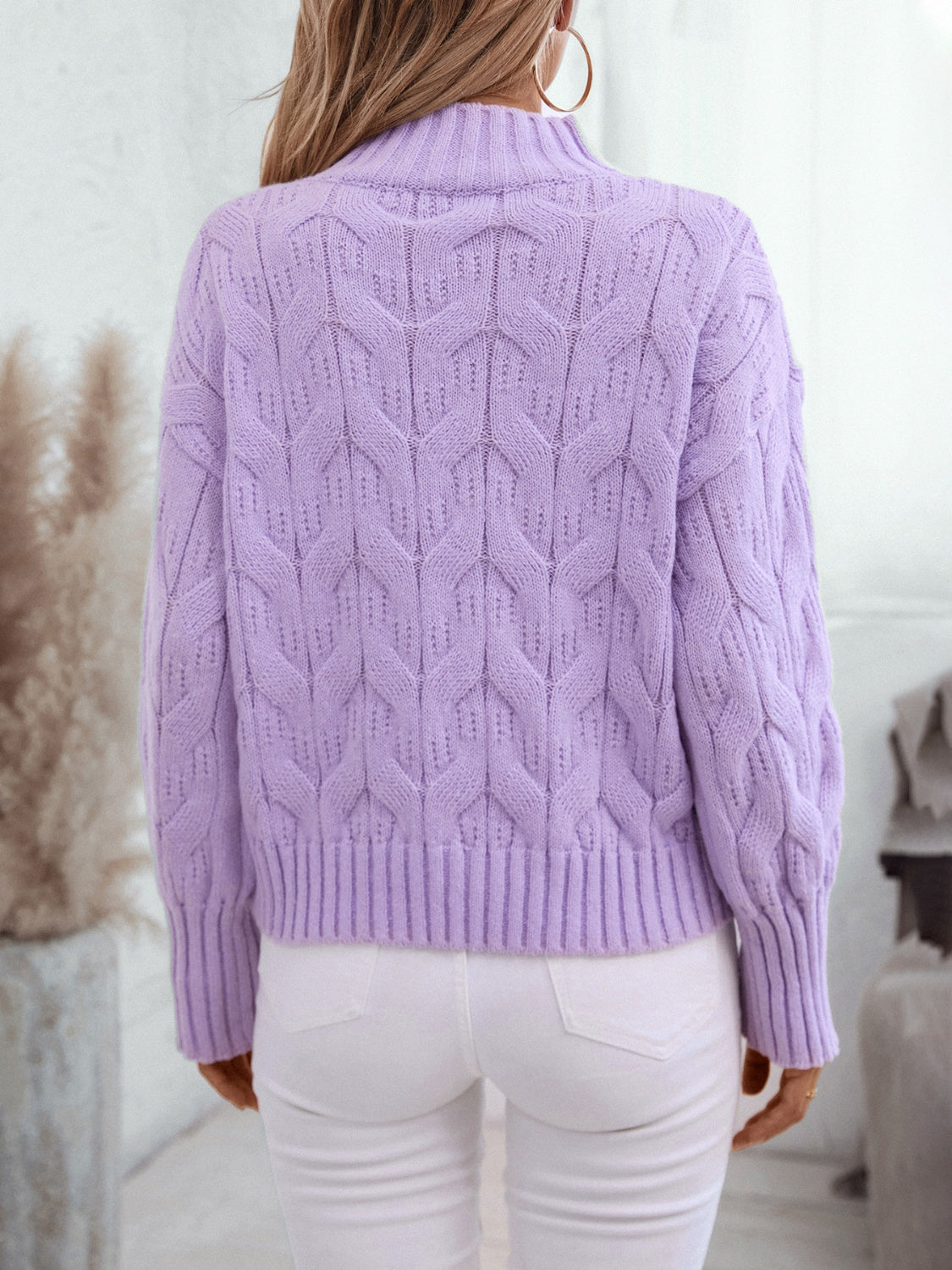 Womens Cable Knit Long Sleeve Sweater