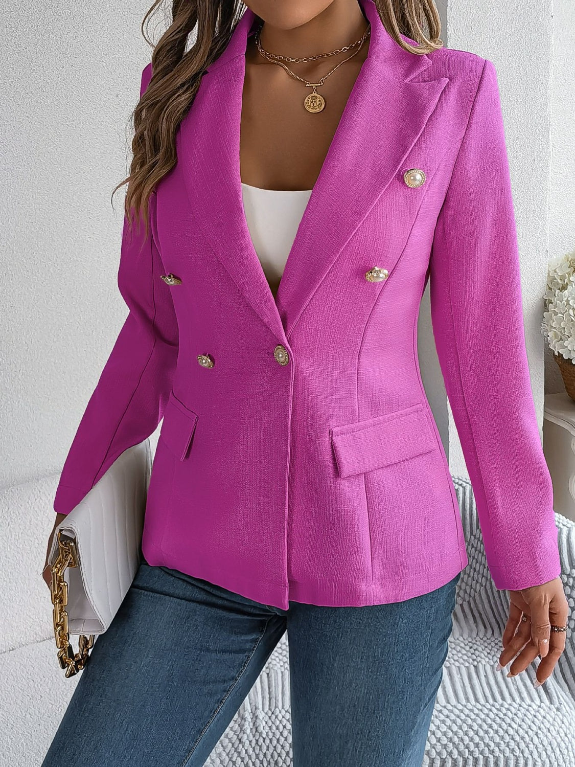 Womens Pocket Flap Lapel Collar Long Sleeve Blazer