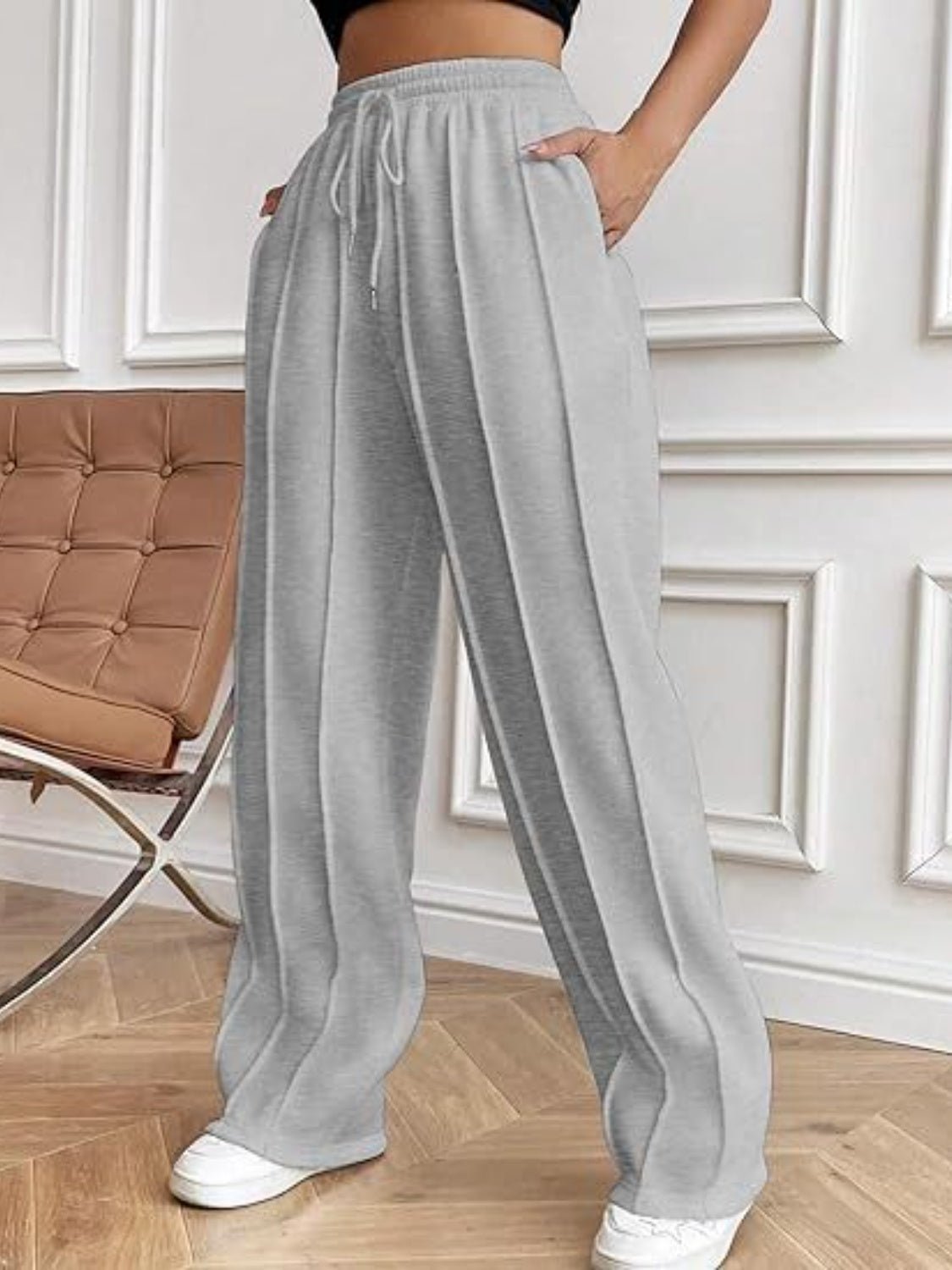 Womens Drawstring Wide Leg Pants with Pockets