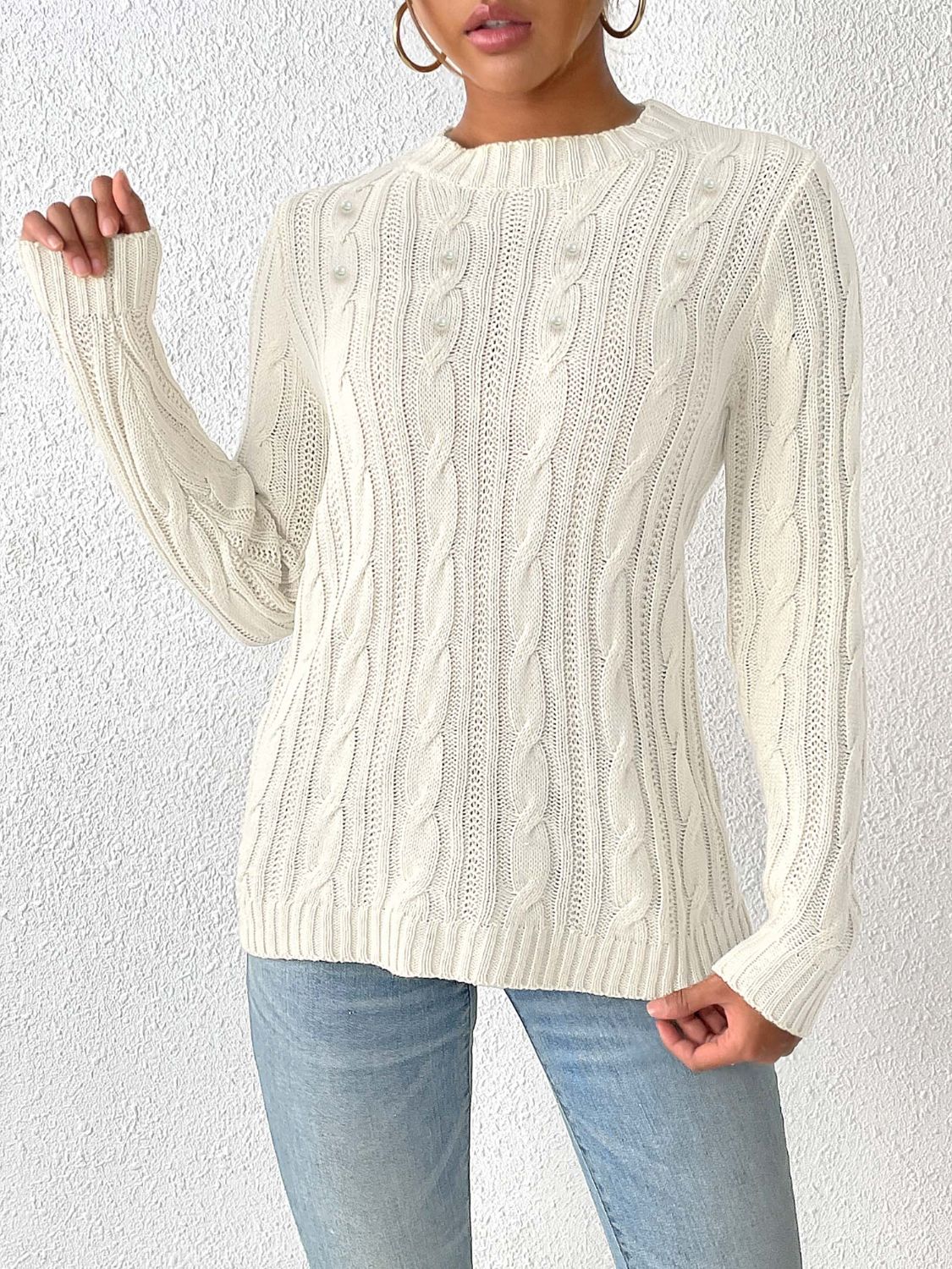 Womens Cable-Knit Long Sleeve Sweater