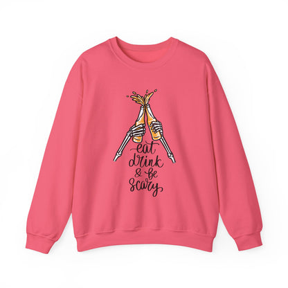 Sweatshirt — Eat, Drink & Be Scary Skeleton Cheers Halloween Crewneck