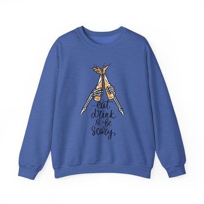 Sweatshirt — Eat, Drink & Be Scary Skeleton Cheers Halloween Crewneck