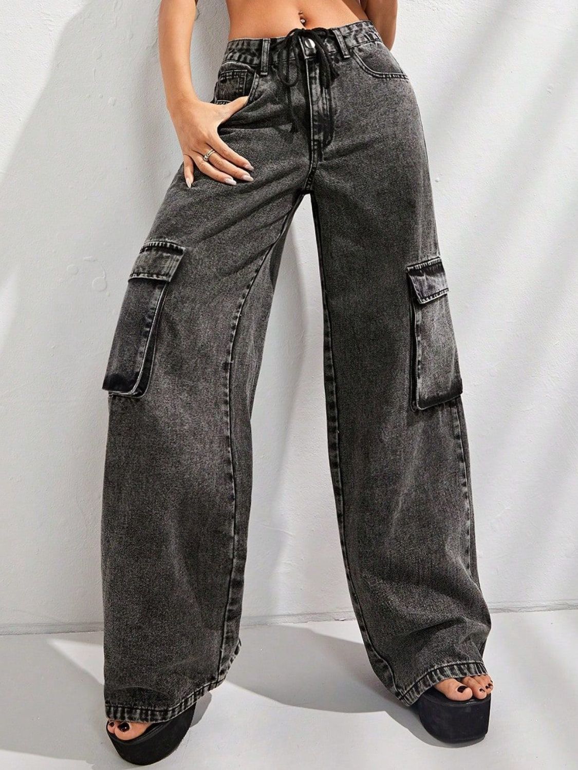 Black Wide Leg Jeans with Pockets