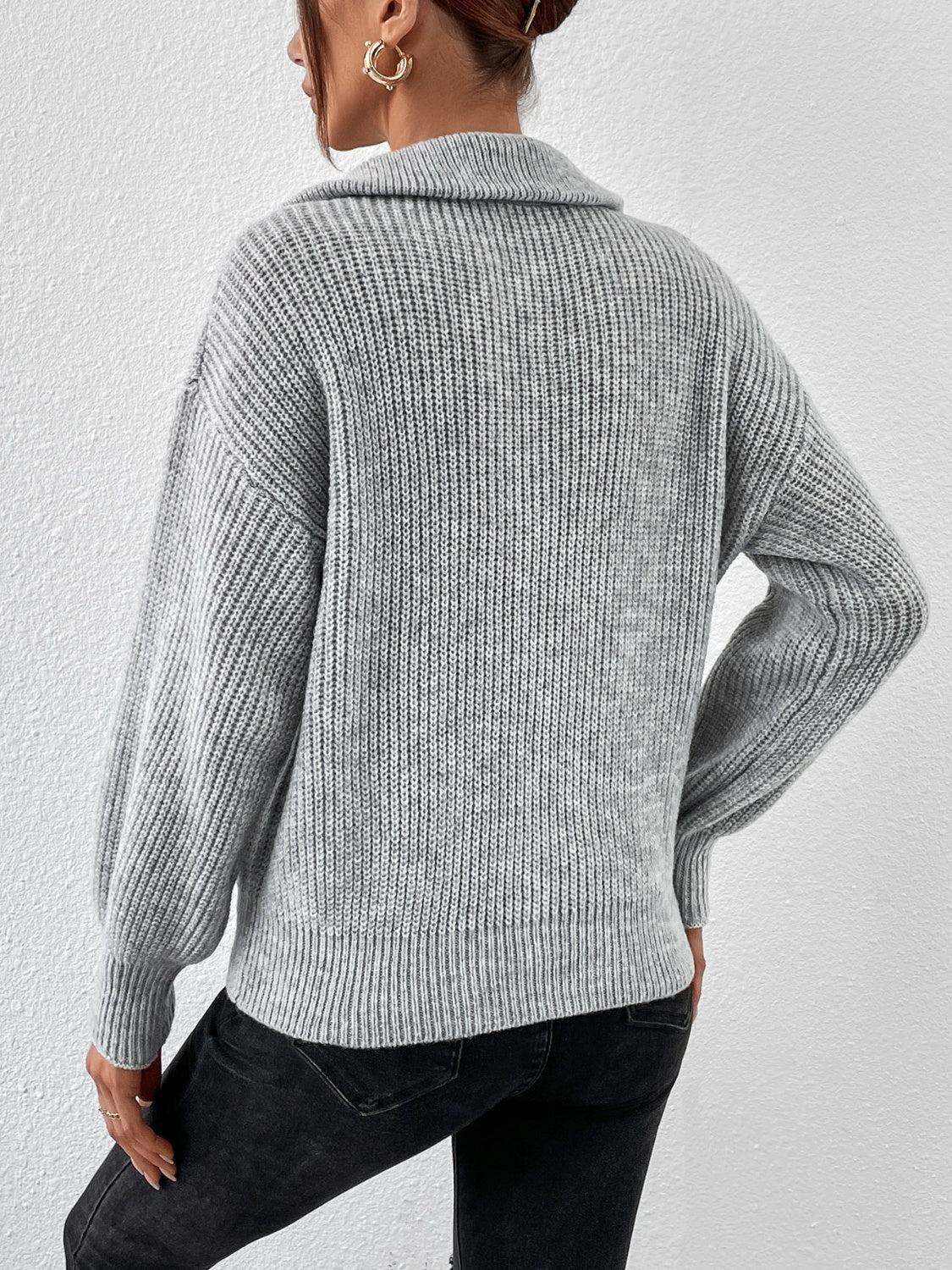 Womens Half Zip Dropped Shoulder Sweater