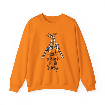 Sweatshirt — Eat, Drink & Be Scary Skeleton Cheers Halloween Crewneck
