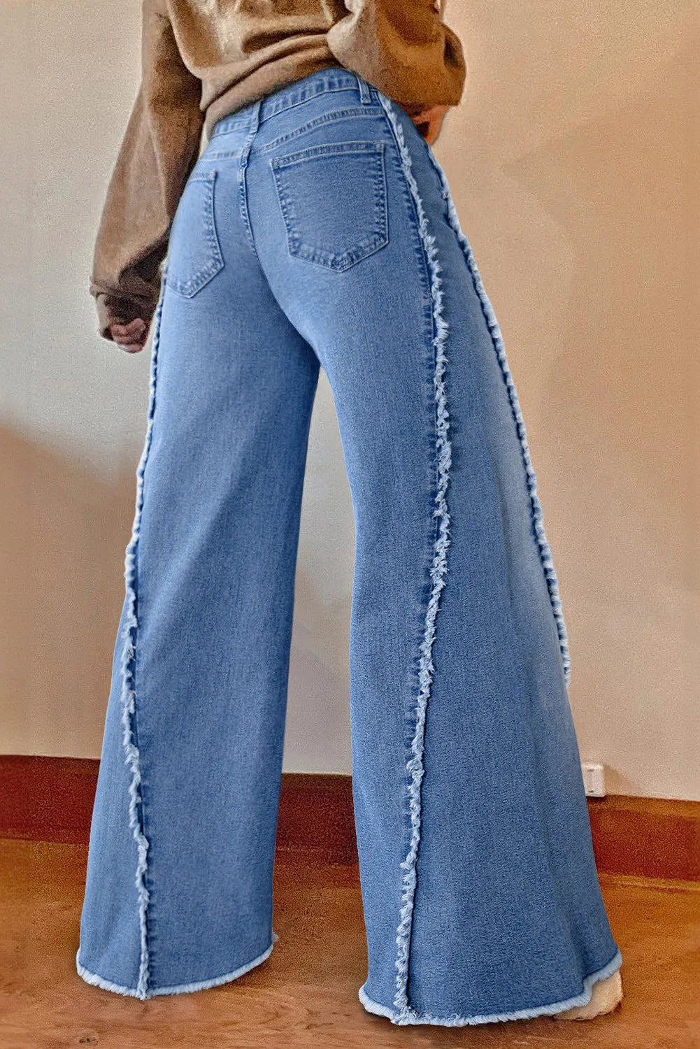 Womens Jersey Wide Leg Jeans with Pockets