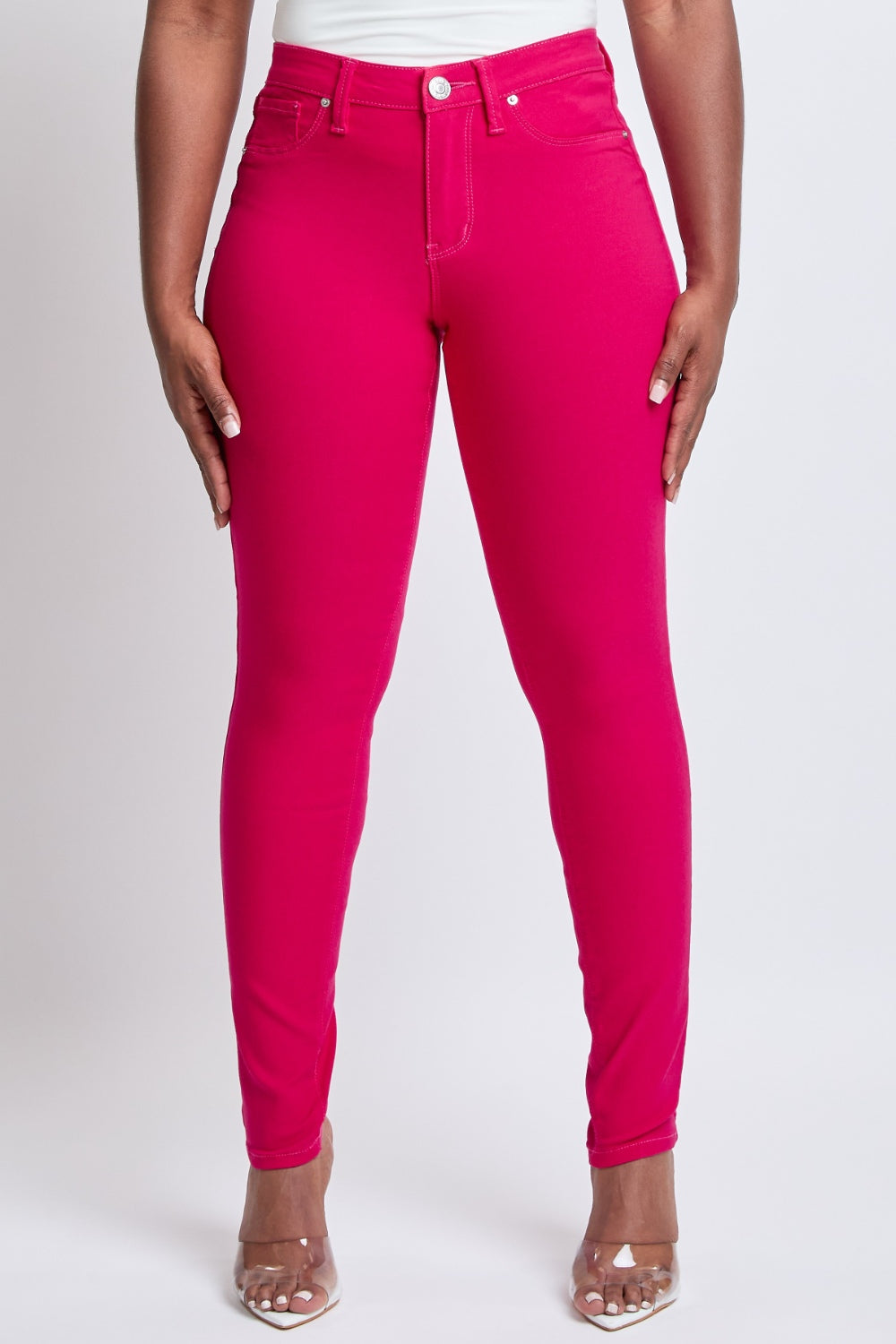 Womens Pink Mid-Rise Skinny Jeans