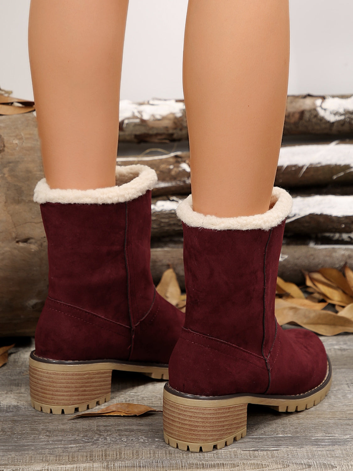 Womens Fuzzy Block Heel Boots