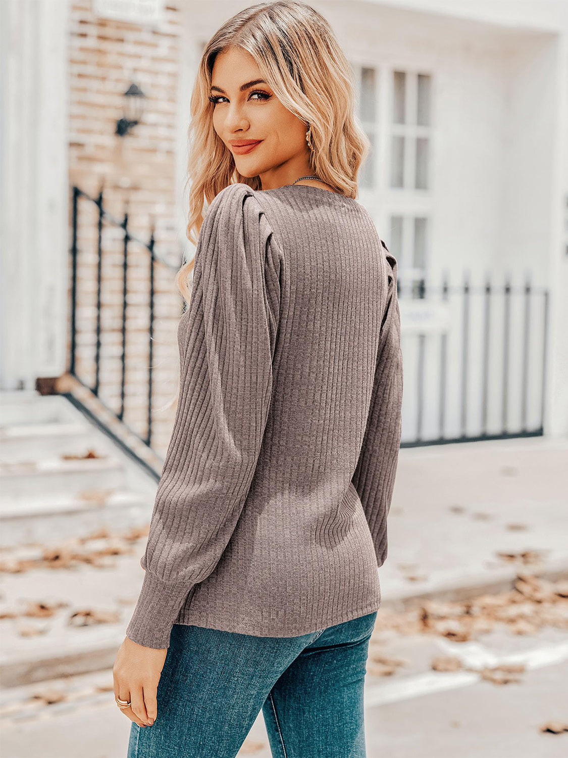 Womens V-Neck Long Sleeve Top