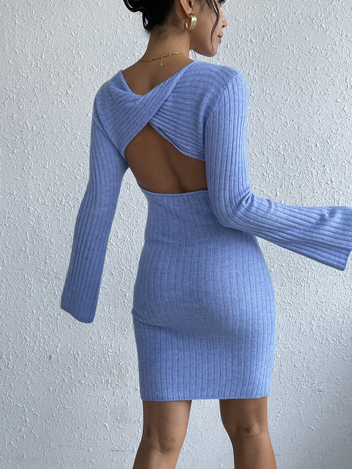Backless Long Sleeve Sweater Dress