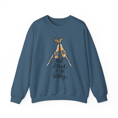 Sweatshirt — Eat, Drink & Be Scary Skeleton Cheers Halloween Crewneck