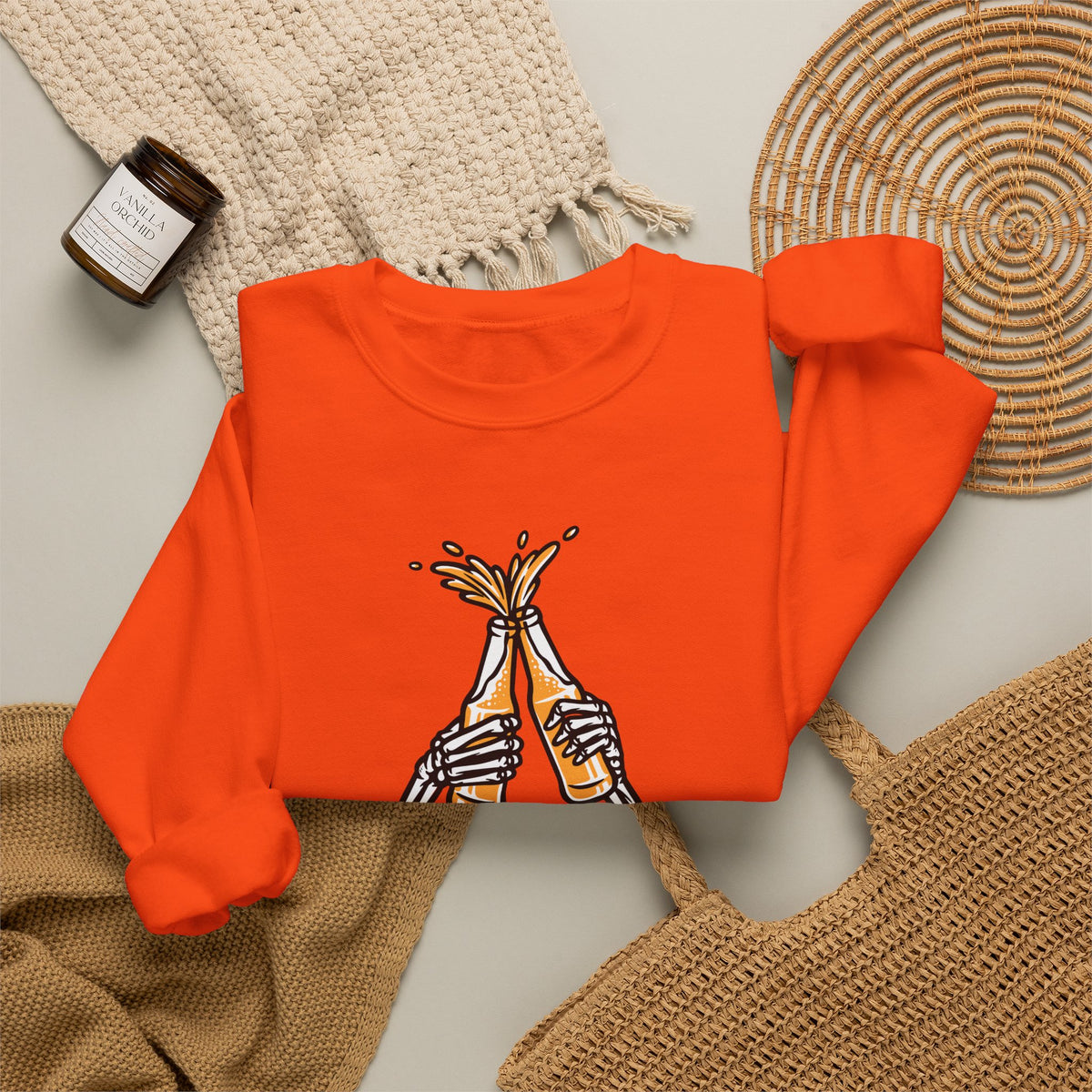 Sweatshirt — Eat, Drink & Be Scary Skeleton Cheers Halloween Crewneck