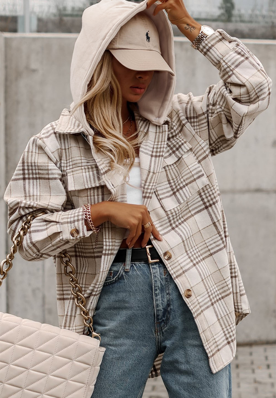 Womens Plaid Button Up Shacket