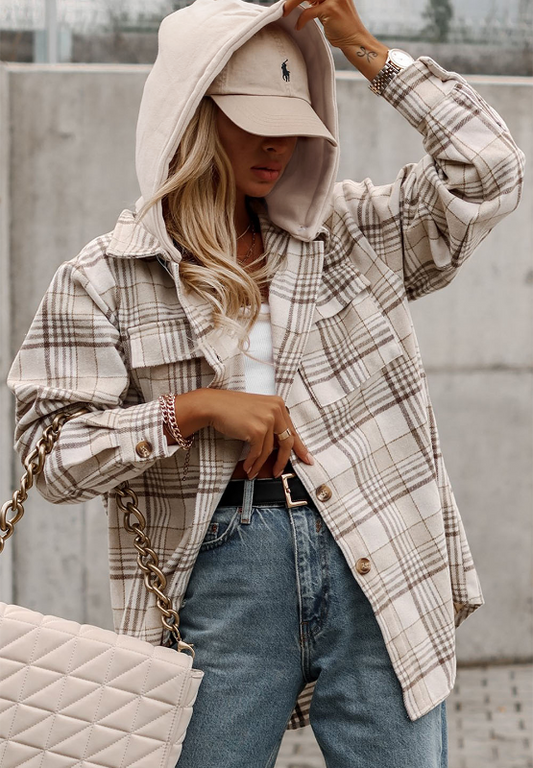 Womens Plaid Button Up Shacket