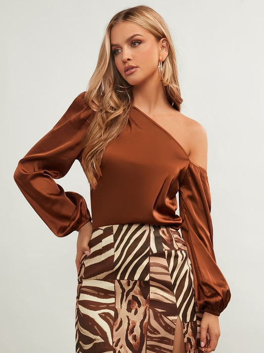 Womens One Shoulder Long Sleeve Blouse