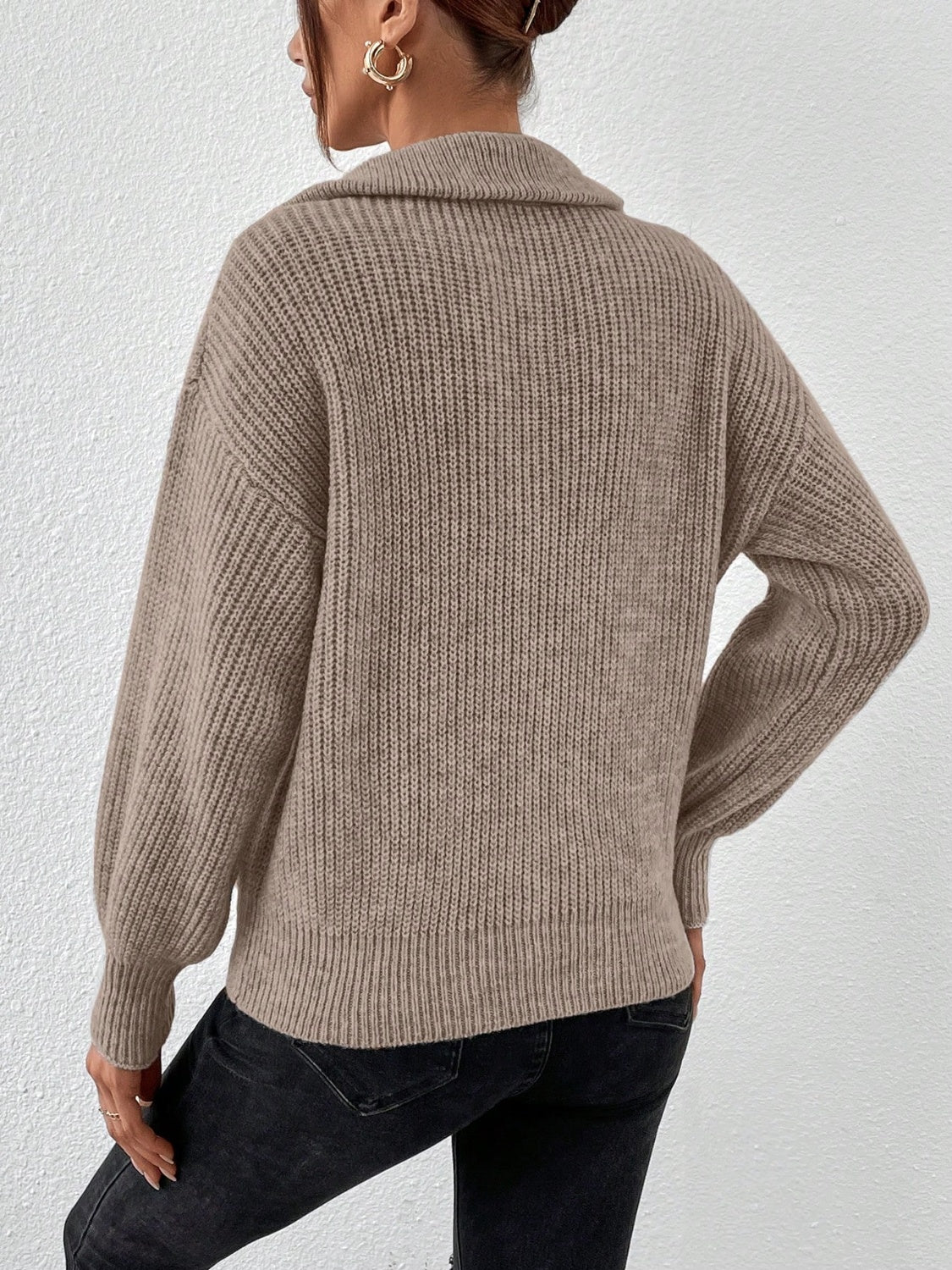 Womens Half Zip Dropped Shoulder Sweater