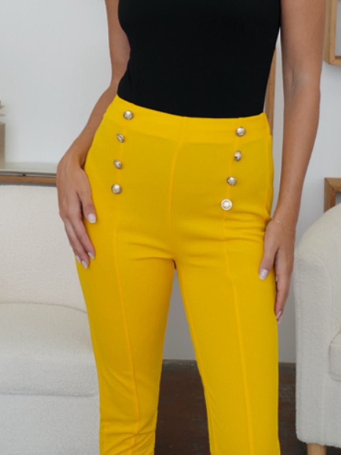 Women's Buttoned High Waist Skinny Pants