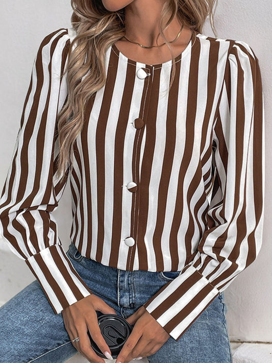 Womens Striped Long Sleeve Blouse