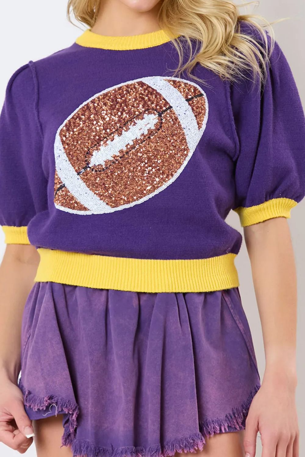 Sequin Football Graphic Short Sleeve Top