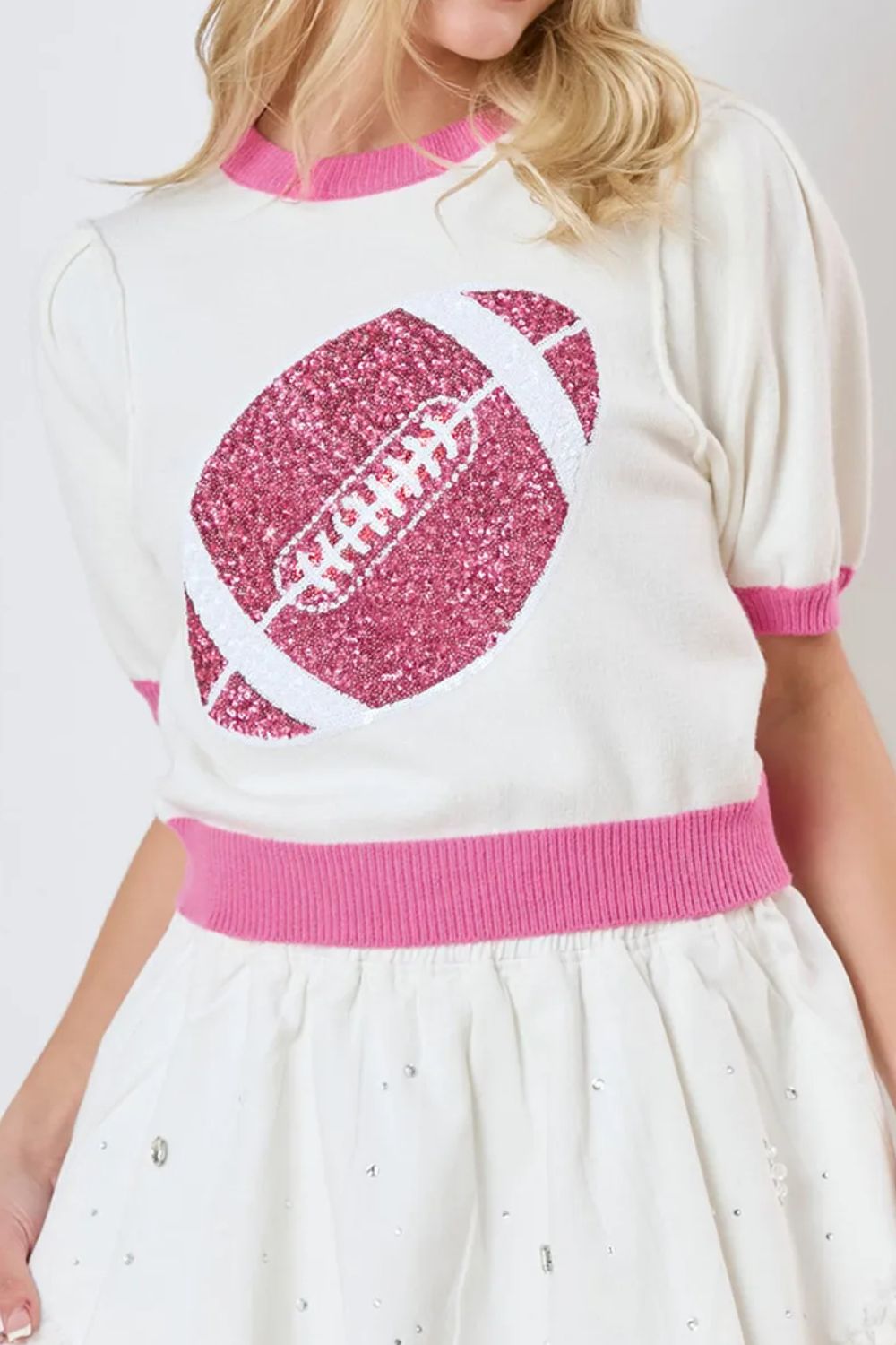 Sequin Football Graphic Short Sleeve Top