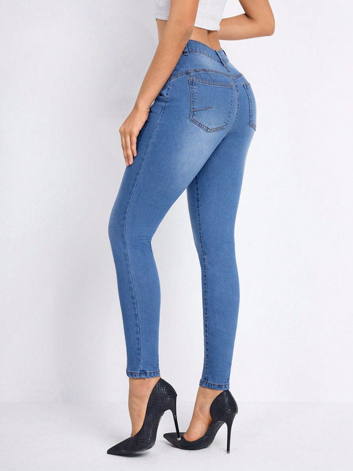 Womens High Rise Skinny Jeans with Pockets