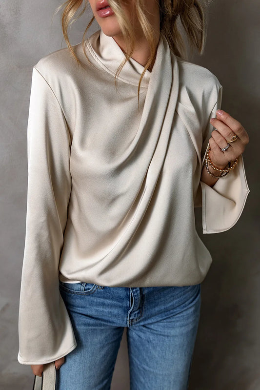 Ivory Ruched Long Sleeve Blouse