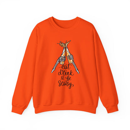 Sweatshirt — Eat, Drink & Be Scary Skeleton Cheers Halloween Crewneck