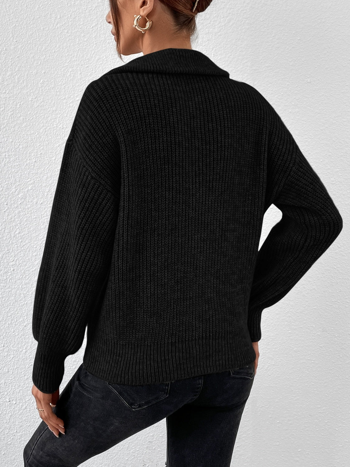 Womens Half Zip Dropped Shoulder Sweater