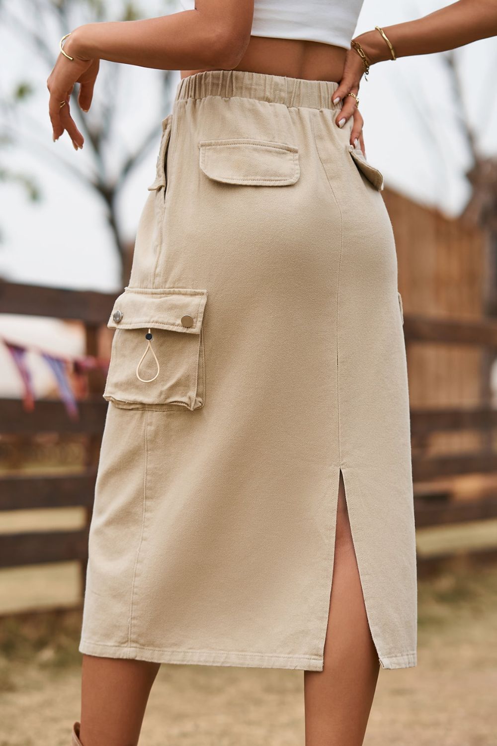 Women's Long Drawstring Waist Denim Skirt