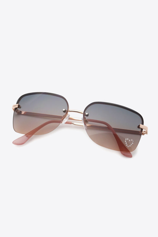 Womens Rhinestone Heart Metal Frame Sunglasses