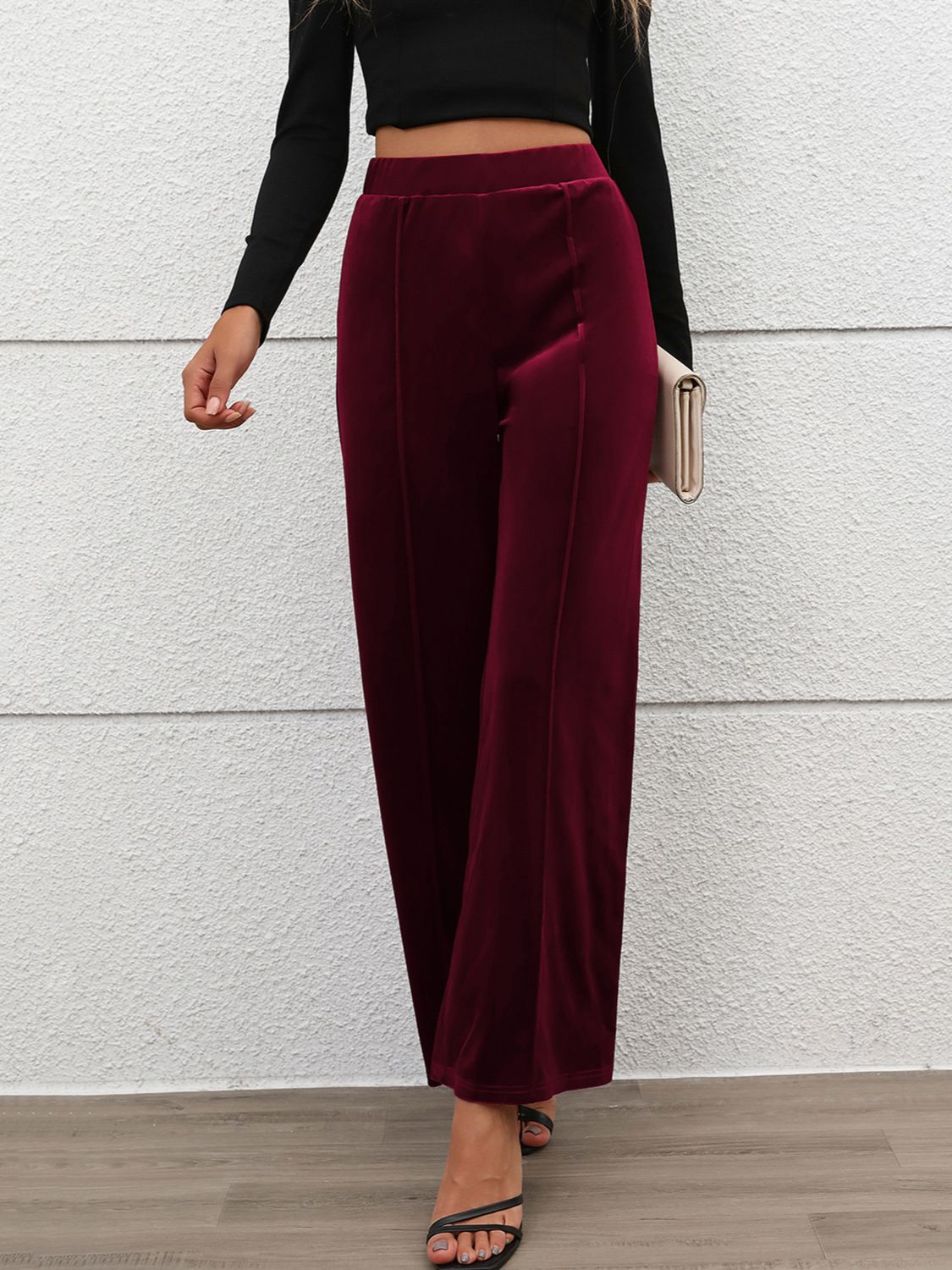 Womens Burgundy Wide Leg Pants