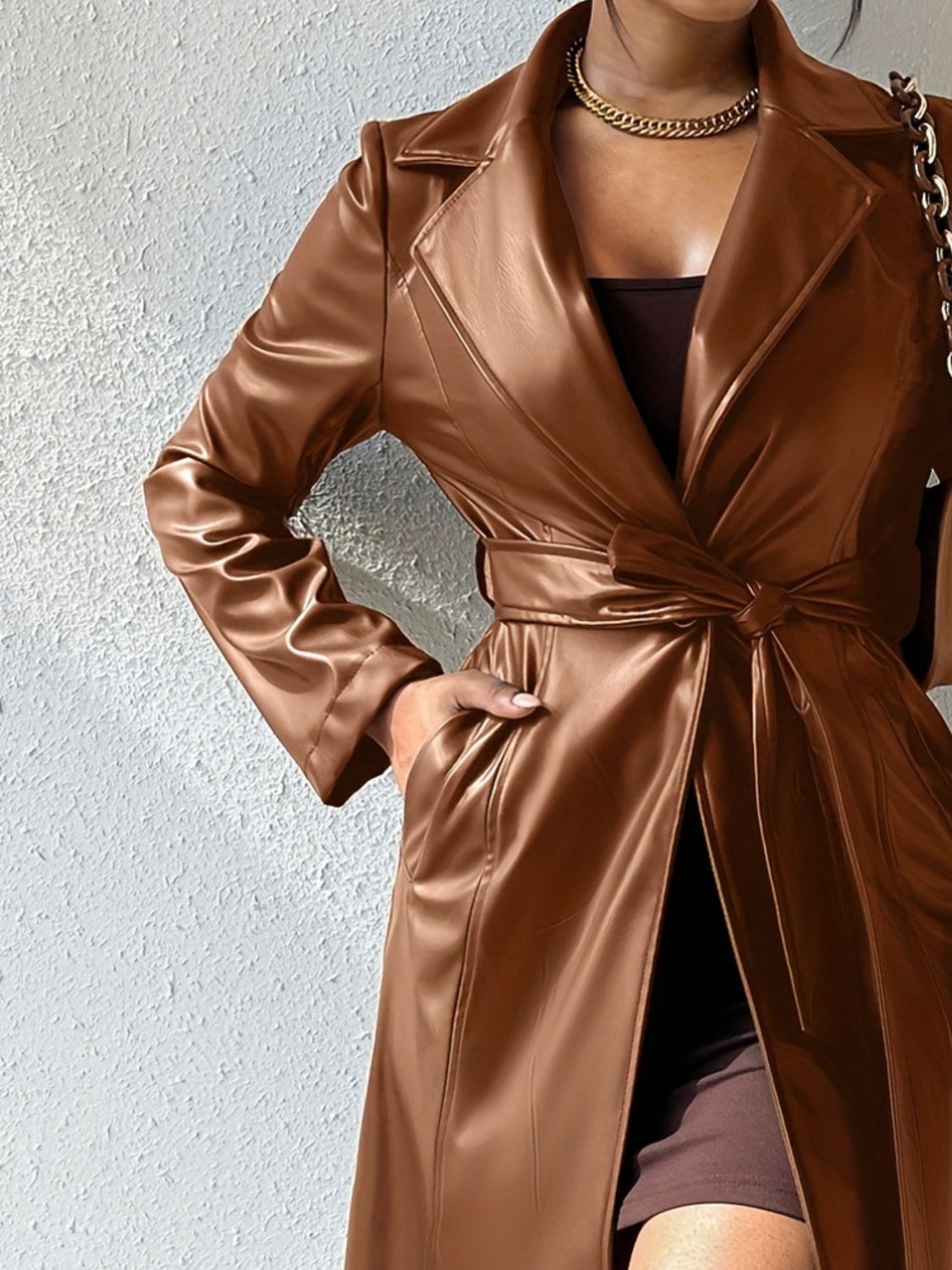 Leather Tied Trench Coat