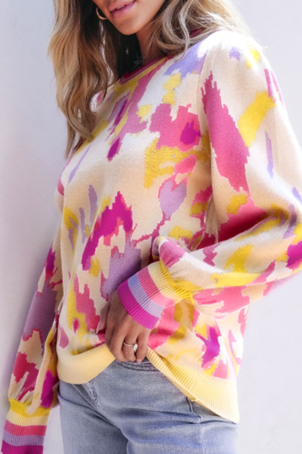 Womens Floral Contrast Sweater