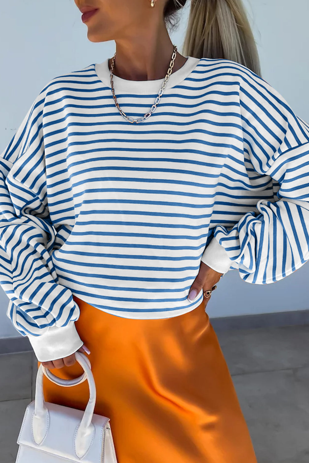 Womens Striped Long Sleeve Sweatshirt