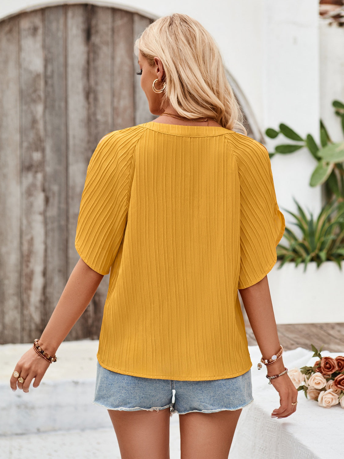 Women's Notched Half Sleeve Blouse