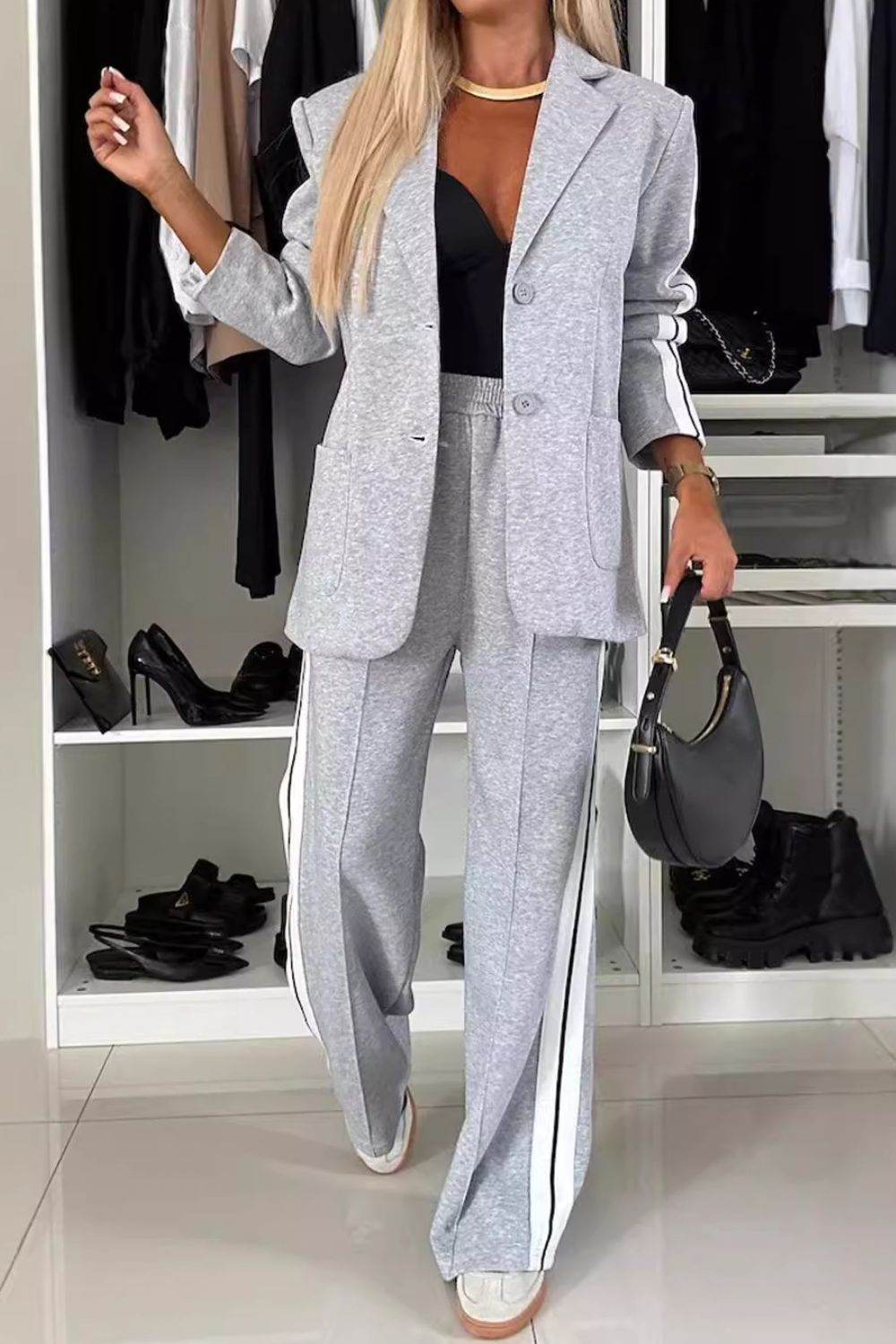 Womens Comfort Luxe Contrast Top and Pants Set