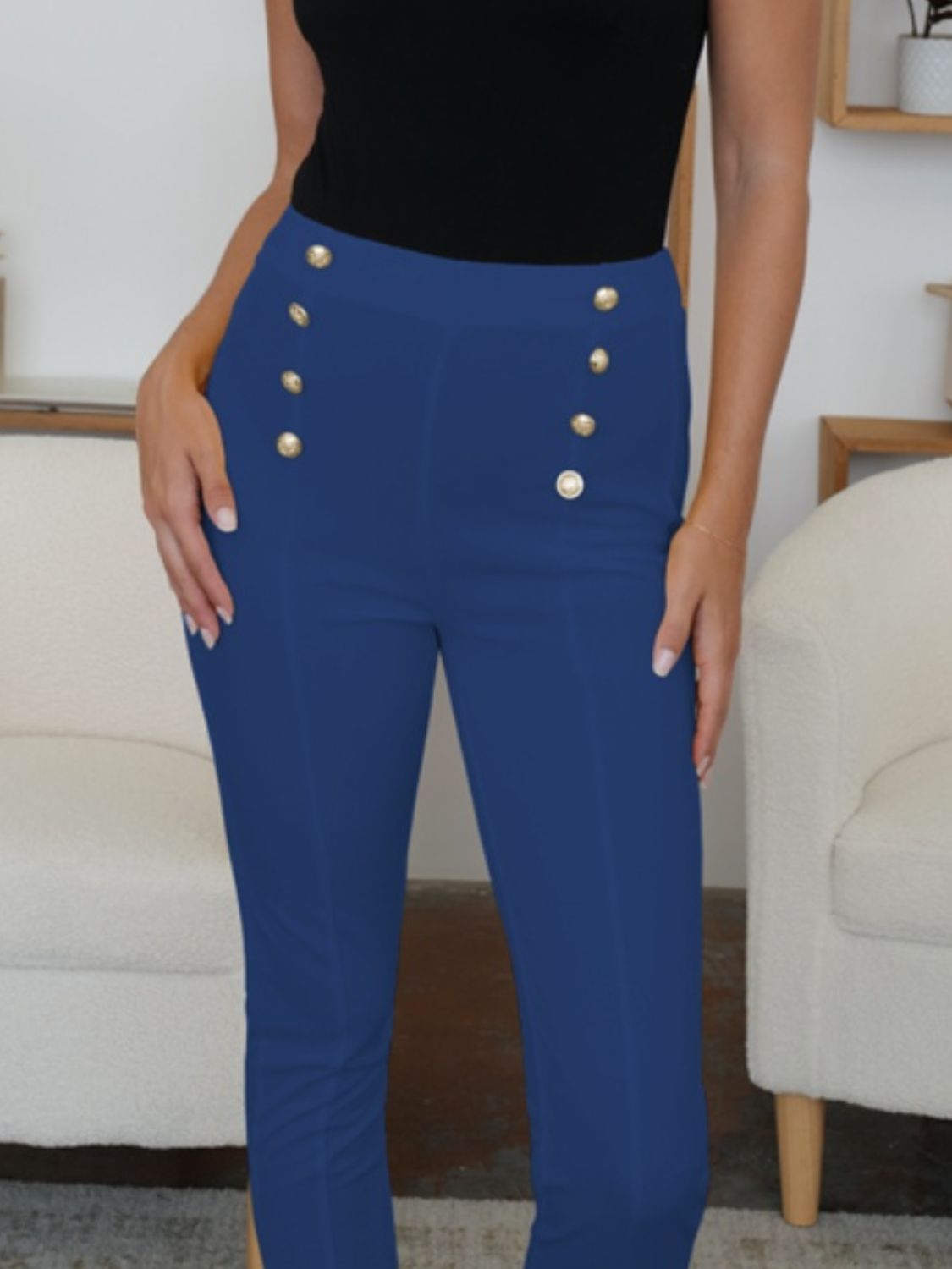 Women's Buttoned High Waist Skinny Pants