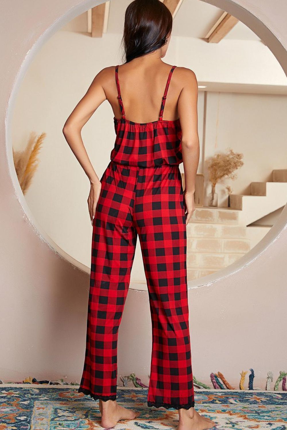 Women's Plaid Lace Jumpsuit