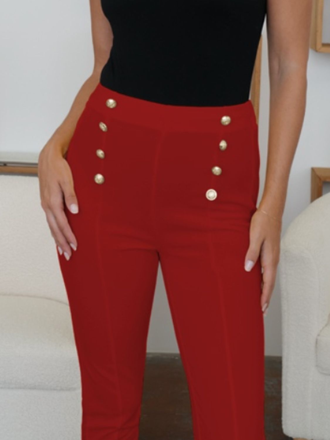 Women's Buttoned High Waist Skinny Pants