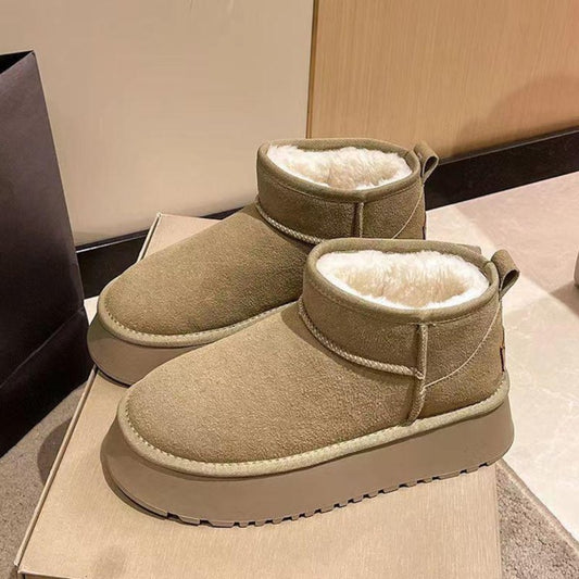 Womens Fleece Chunky Platform Mini Boots