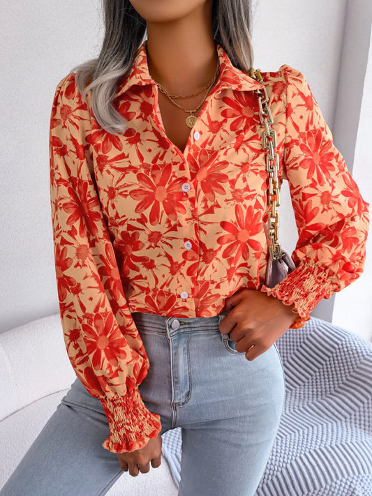 Womens Floral Buttoned Long Sleeve Shirt