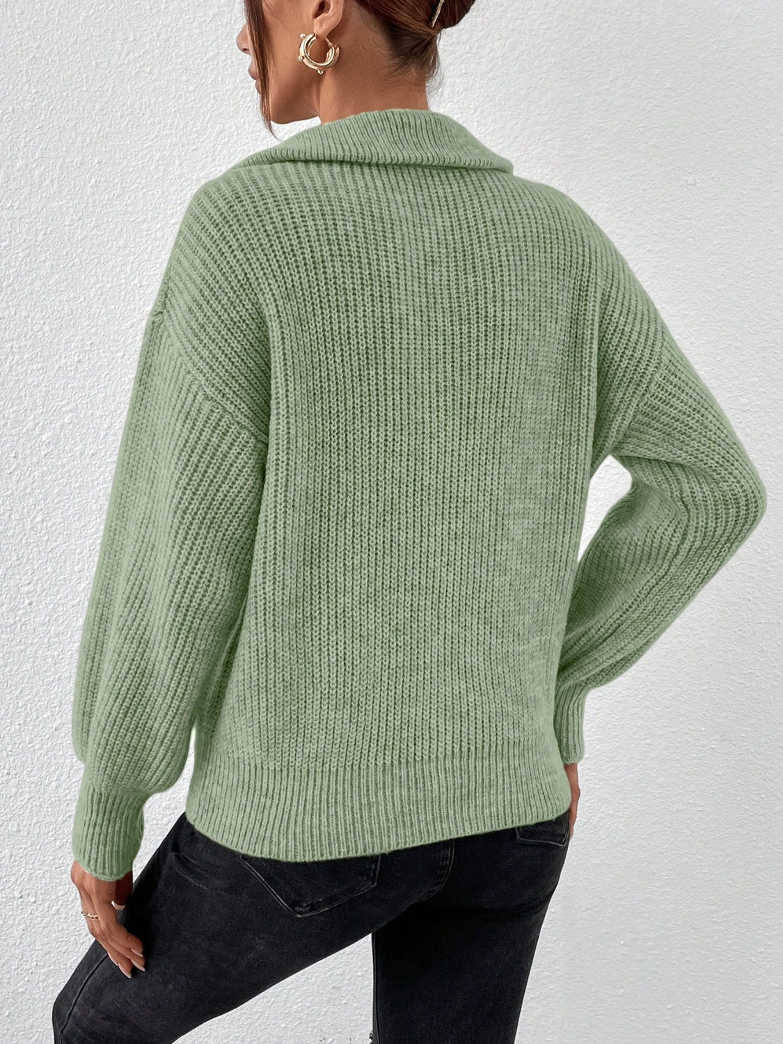 Womens Half Zip Dropped Shoulder Sweater